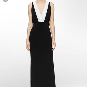 Calvin Klein Black White Tuxedo Sleeveless Sequin Maxi Cocktail Evening Dress
